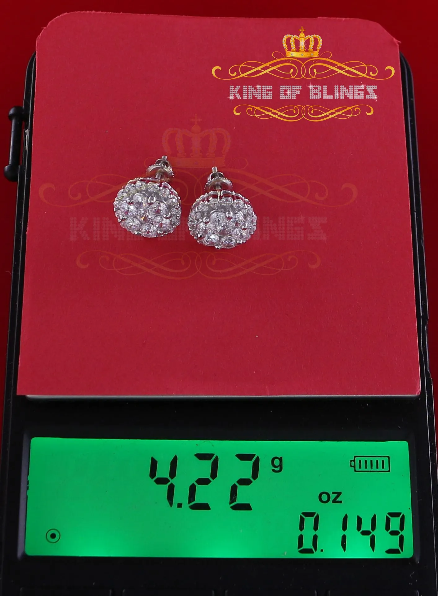 King of Blings- Aretes Para Hombre 925 White Silver 2.53ct Cubic Zirconia Round Women's Earring