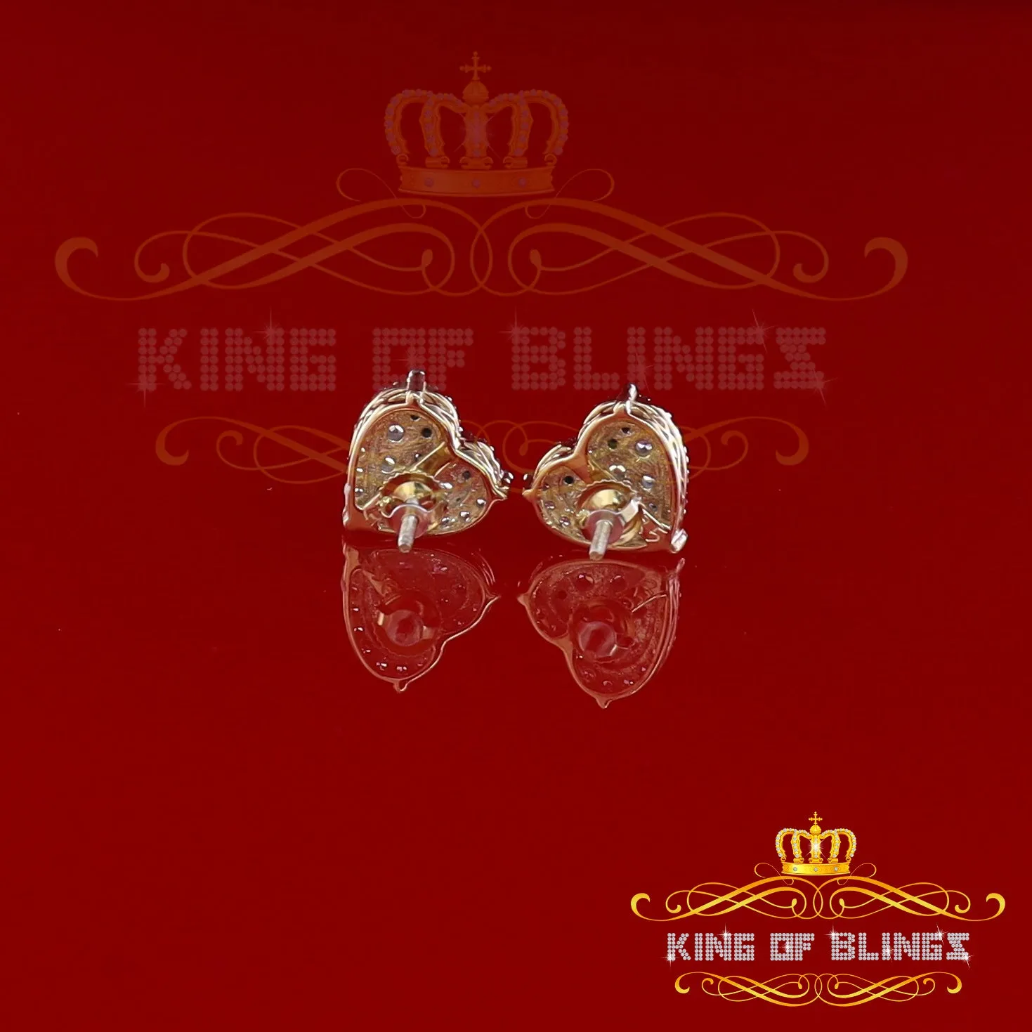 King of Bling's Aretes Para Hombre 925 Yellow Silver 1.64ct Cubic Zirconia Heart Women's Earring