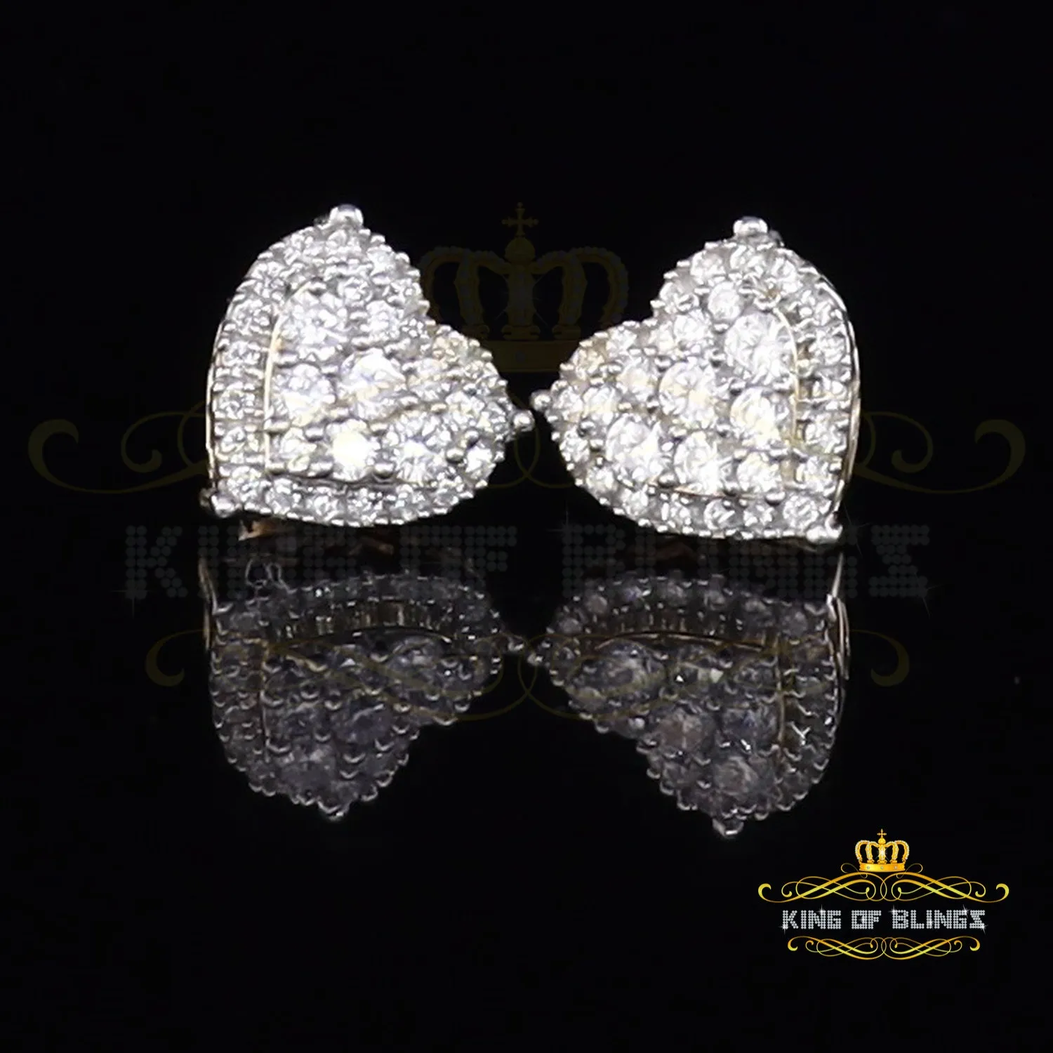 King of Bling's Aretes Para Hombre 925 Yellow Silver 1.64ct Cubic Zirconia Heart Women's Earring