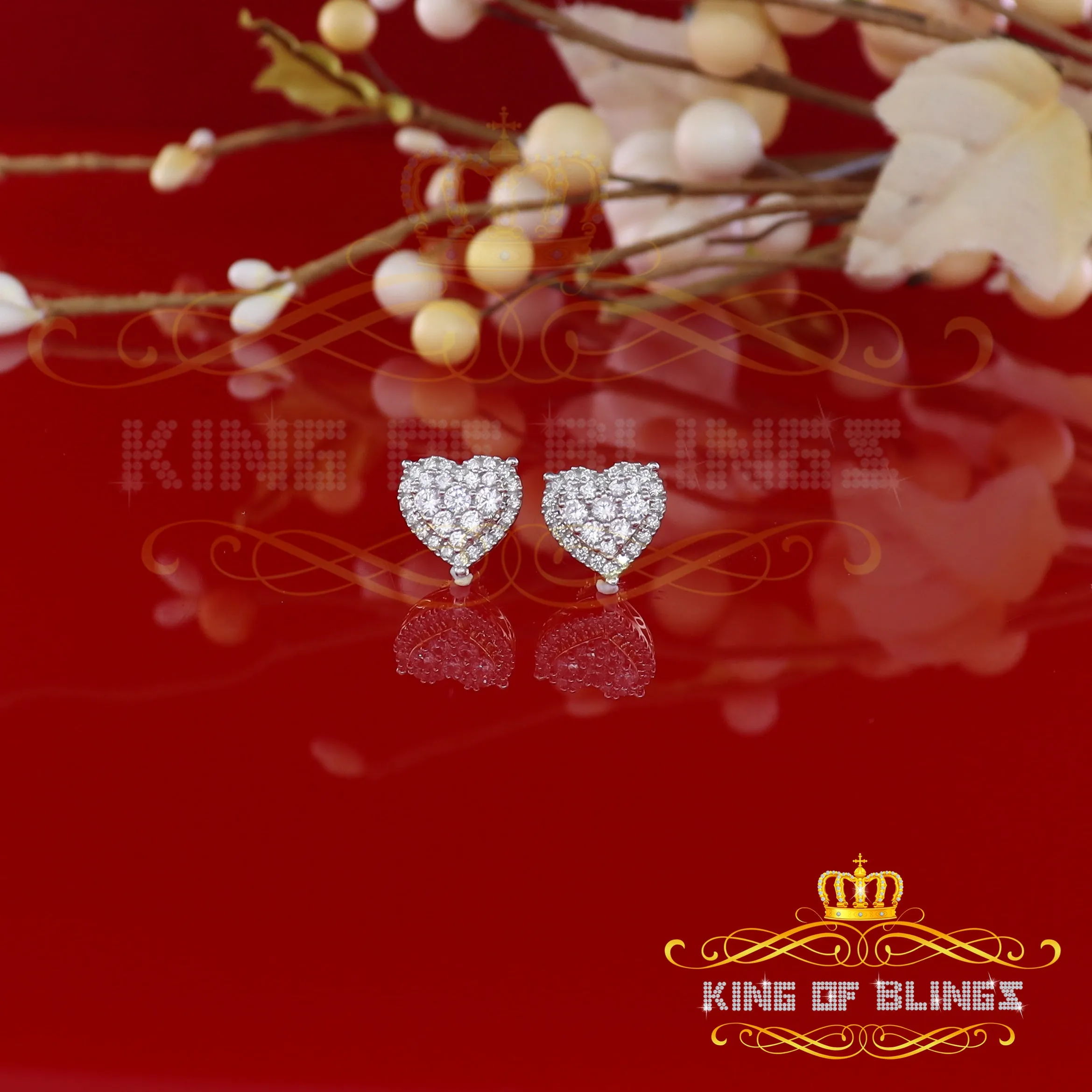 King of Bling's Aretes Para Hombre 925 Yellow Silver 1.64ct Cubic Zirconia Heart Women's Earring