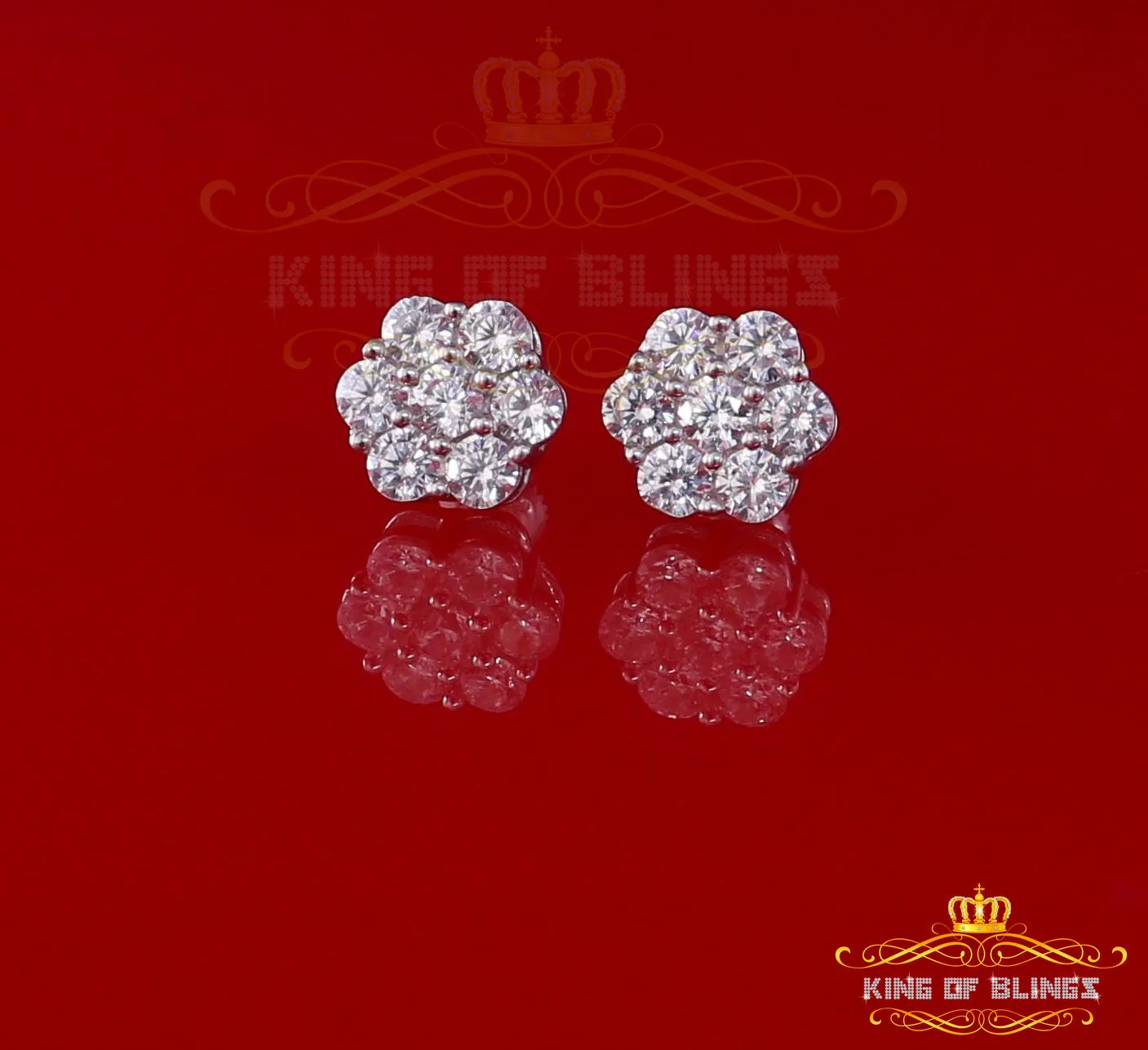 King of Blings- Cubic Zirconia 925 White 2.66ct Sterling Silver Women's Hip Hop Floral Earrings