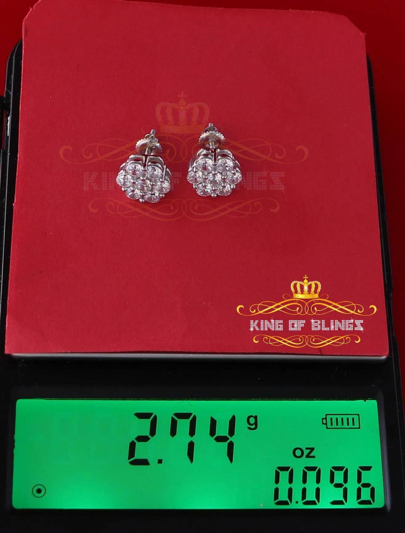 King of Blings- Cubic Zirconia 925 White 2.66ct Sterling Silver Women's Hip Hop Floral Earrings