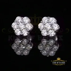 King of Blings- Cubic Zirconia 925 White 2.66ct Sterling Silver Women's Hip Hop Floral Earrings