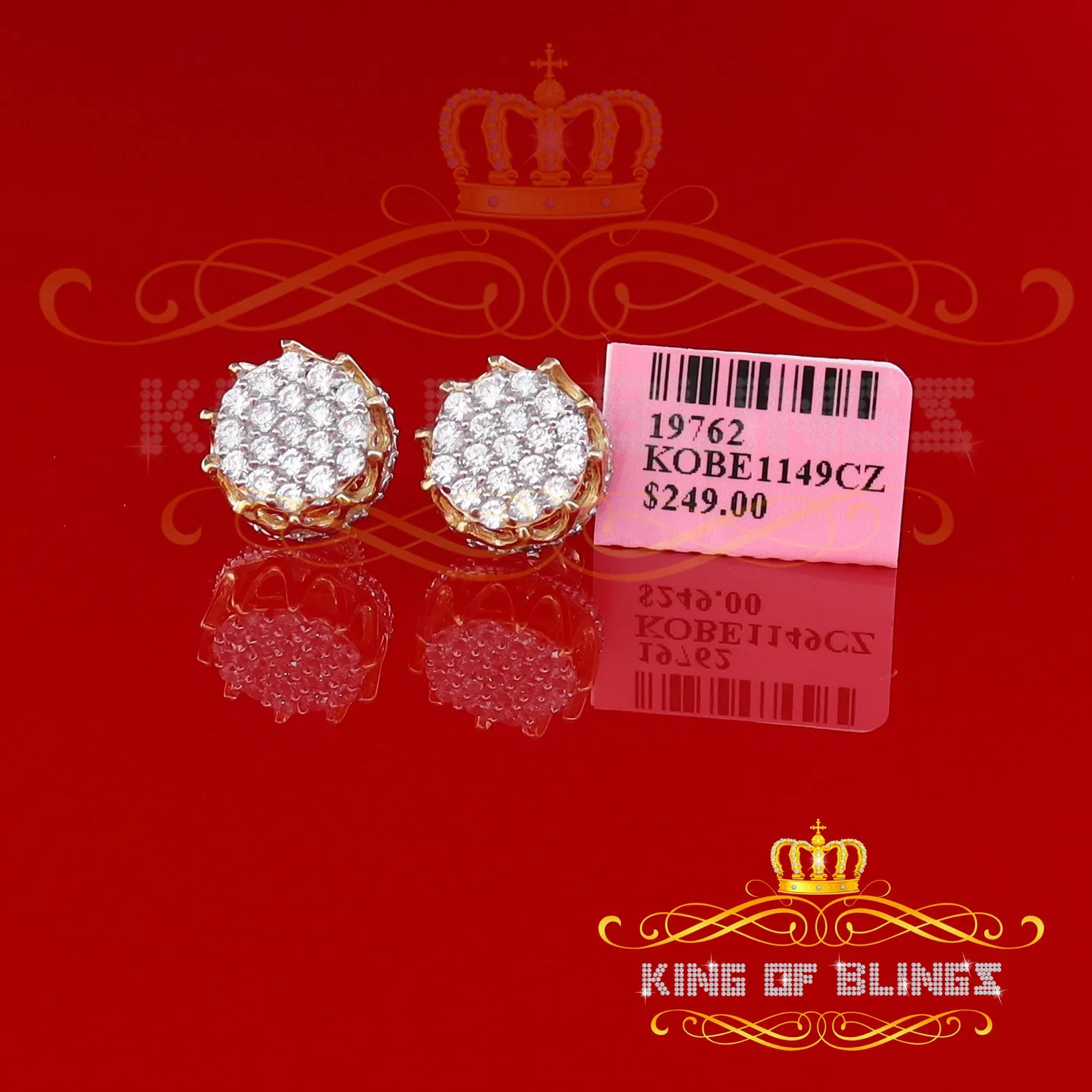 King of Bling's Hip Hop Yellow 925 Silver 2.04ct Cubic Zirconia Women's & Men's Floral Earrings