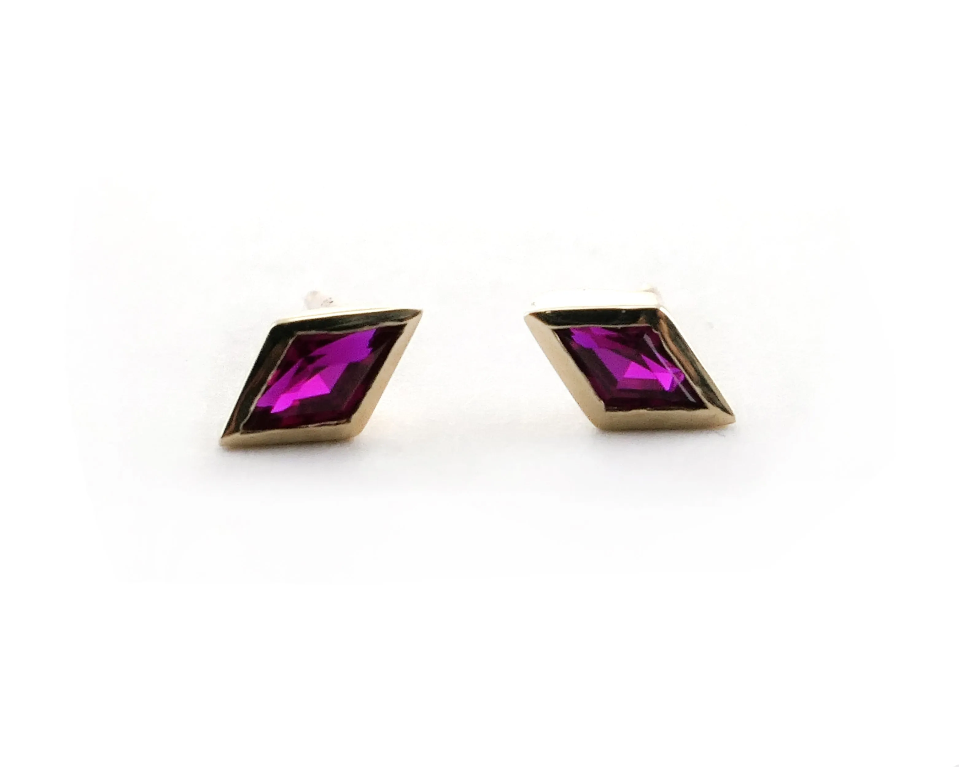 Kite Shaped Ruby Studs, 14k Yellow Gold