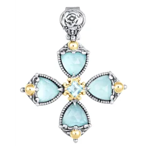 Konstantino Sterling Silver and 18K Yellow Gold Aquamarine, Mother of Pearl and Topaz Cross Pendant