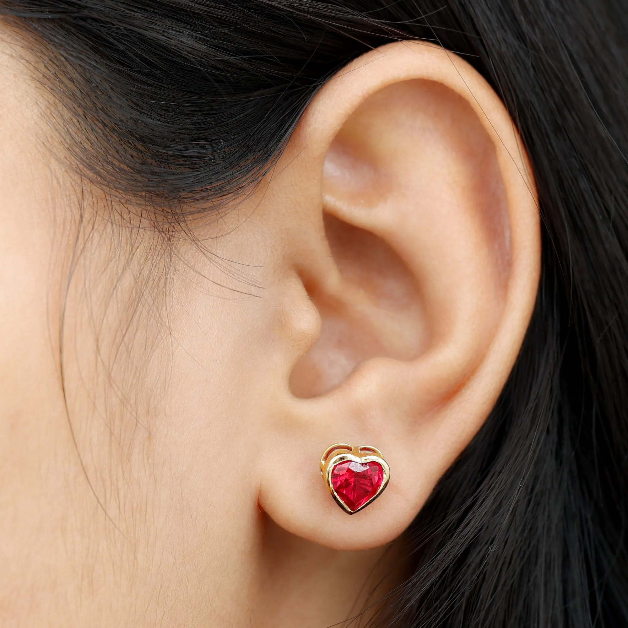 Lab Grown Ruby Heart Shape Stud Earrings