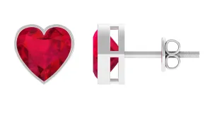 Lab Grown Ruby Heart Shape Stud Earrings