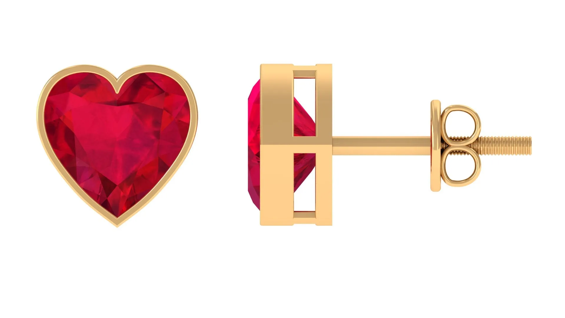 Lab Grown Ruby Heart Shape Stud Earrings