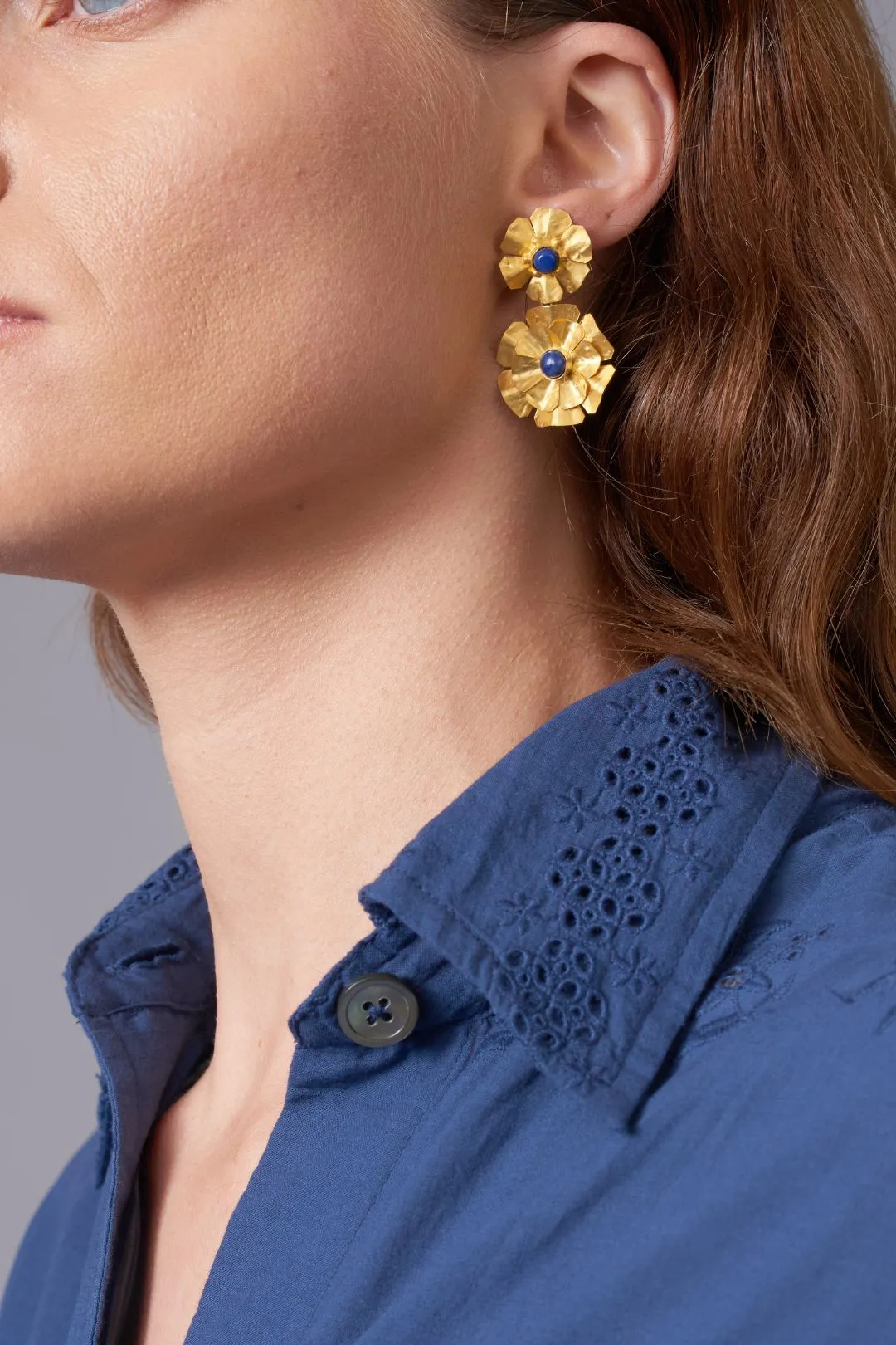 Lapis Duo Floral Earring