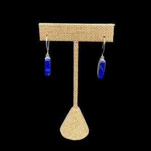 Lapis Earrings Sterling Silver Rectangular Shape Dangle Style