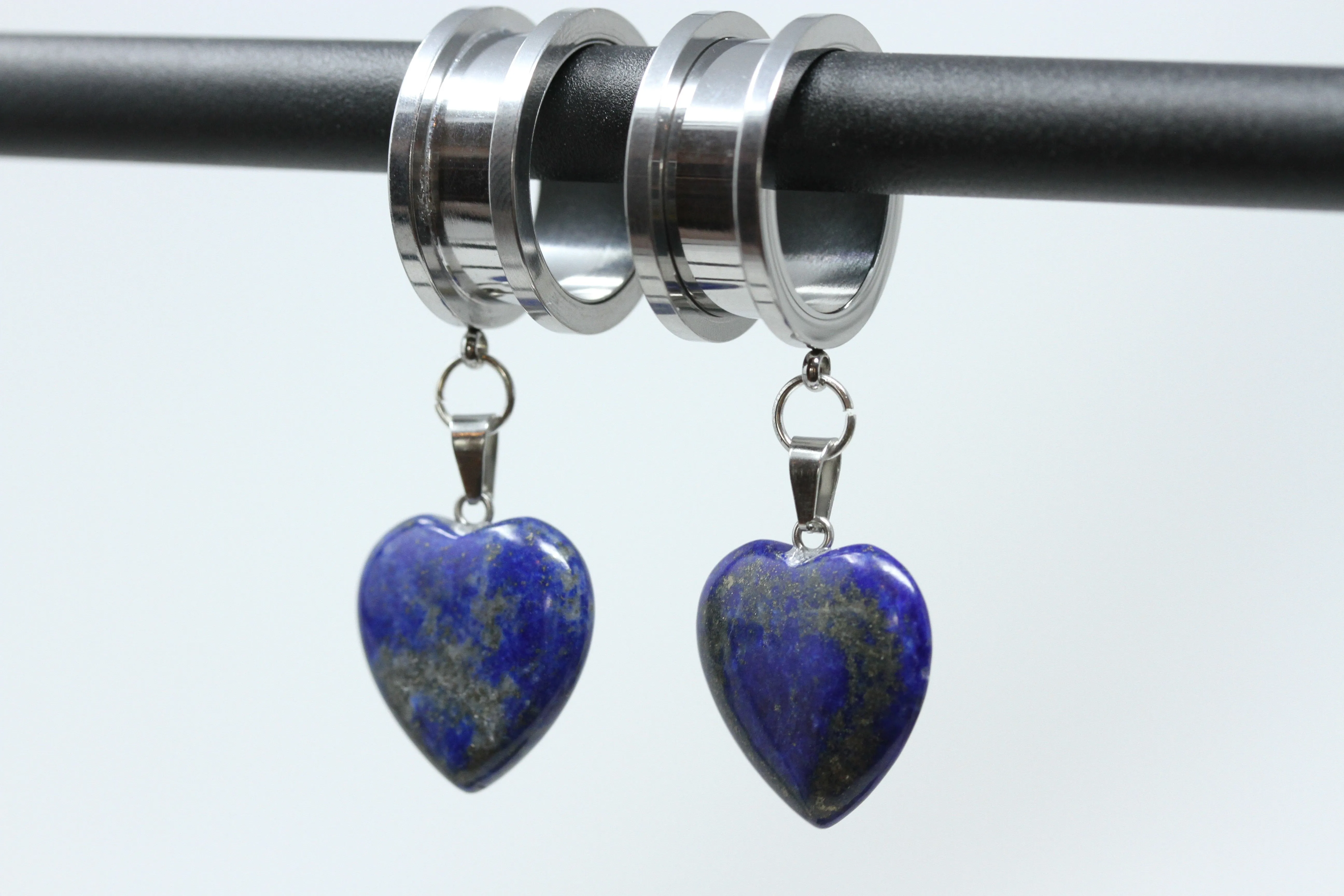 Lapis Lazuli Heart Danglers - Screw on Tunnel (Pair) - TF044