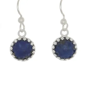 Lapis round Earrings set in sterling Silver on French Hooks