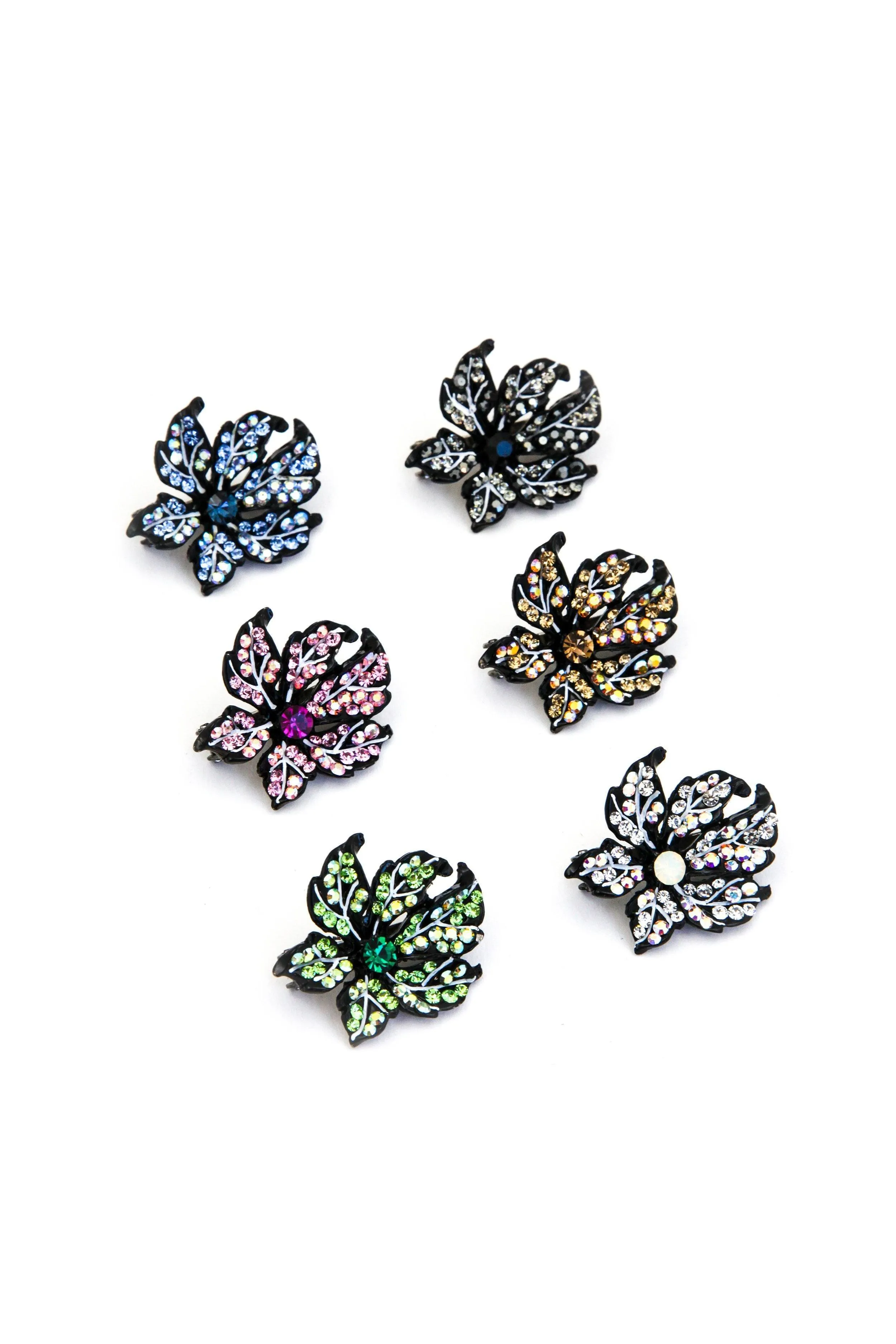 Leafy Rose Crystal Mini Magnetic Barrette