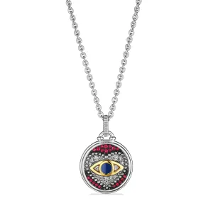 Little Luxuries Evil Eye Heart Medallion Necklace with Ruby, Diamonds and 18K Gold