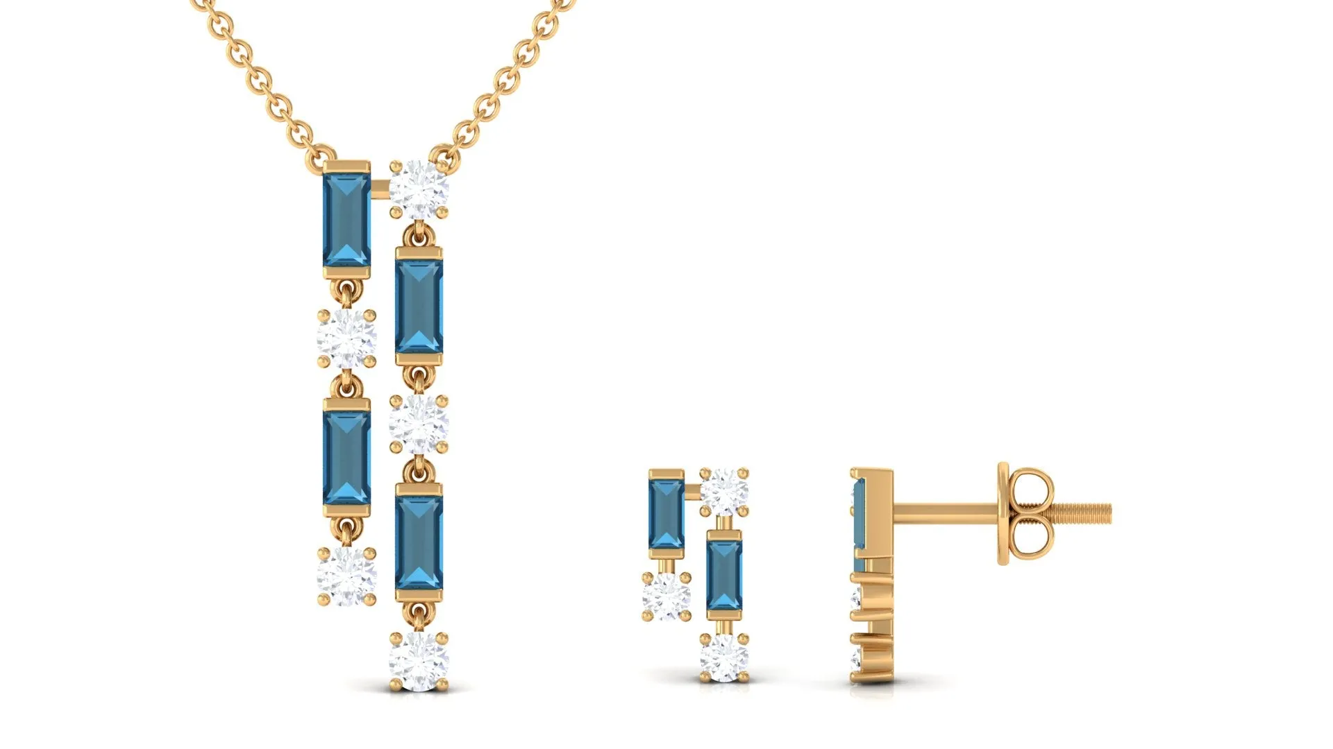 London Blue Topaz Dangle Jewelry Set with Diamond