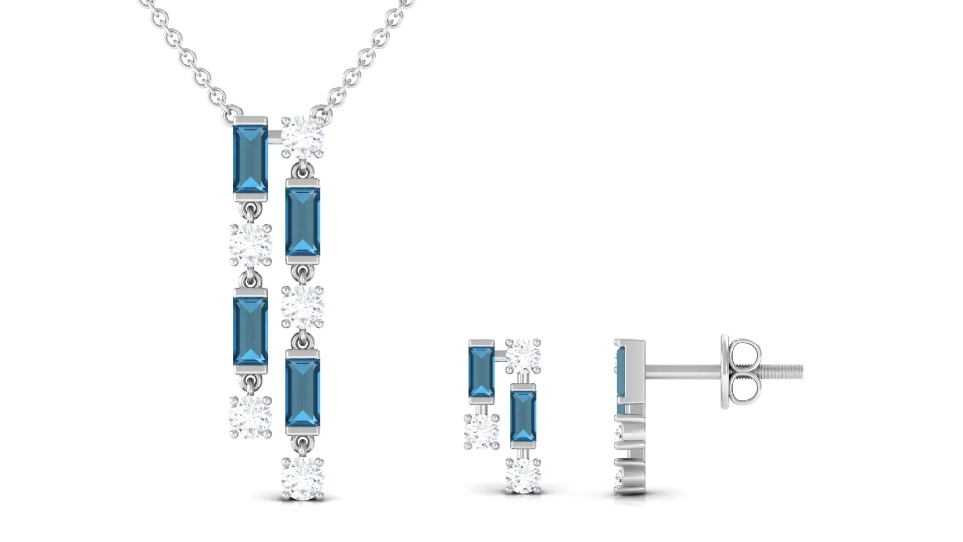 London Blue Topaz Dangle Jewelry Set with Diamond