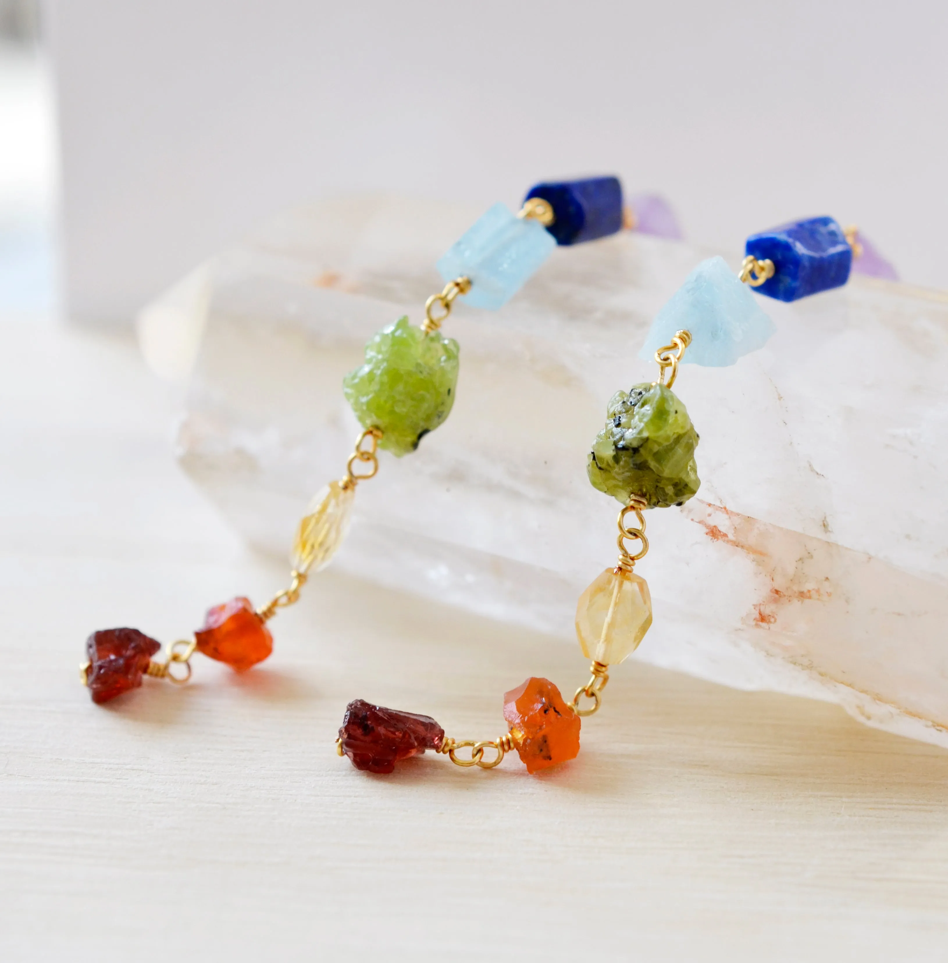 Long Chakra Crystal Earrings in Gold or Silver