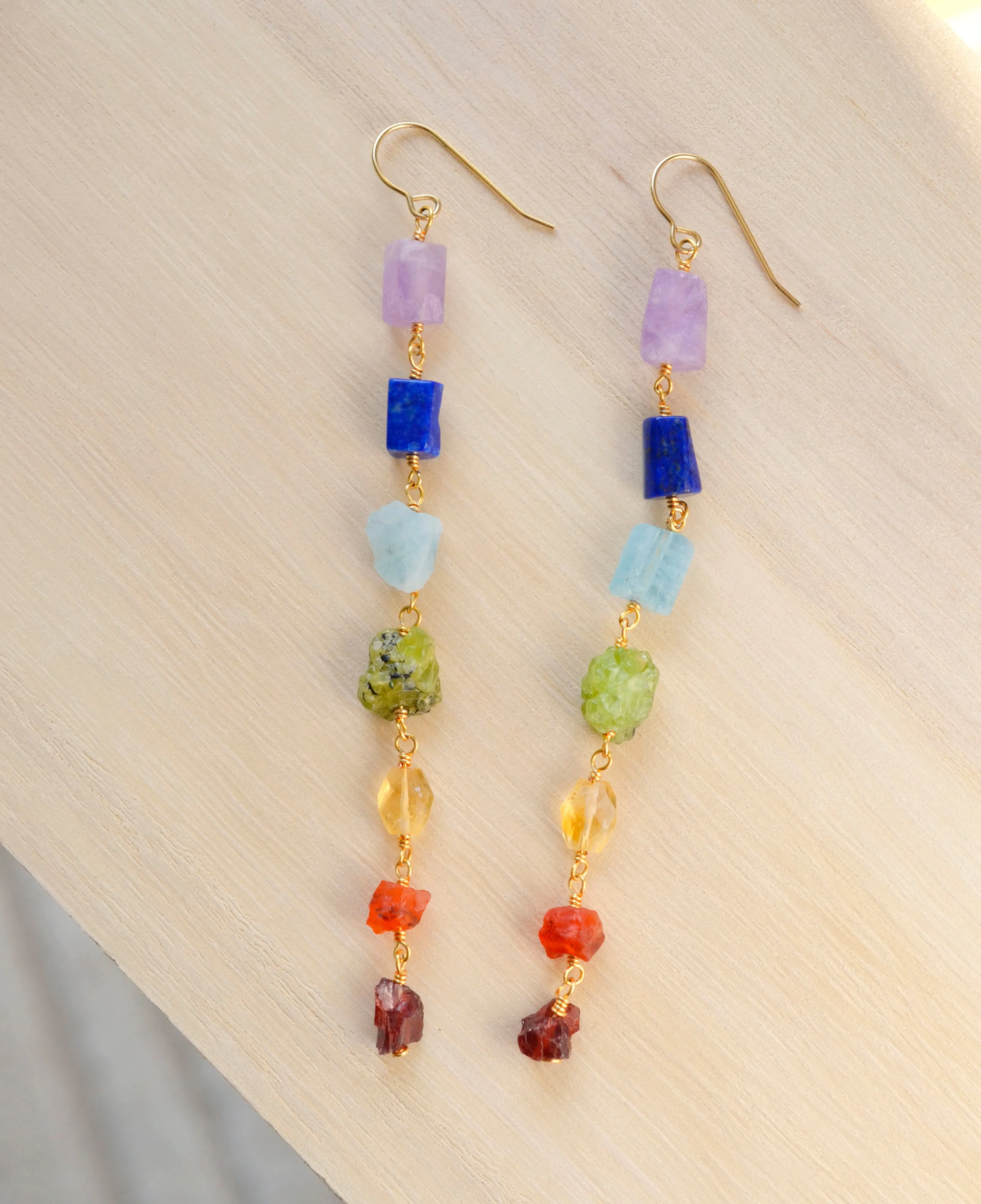 Long Chakra Crystal Earrings in Gold or Silver