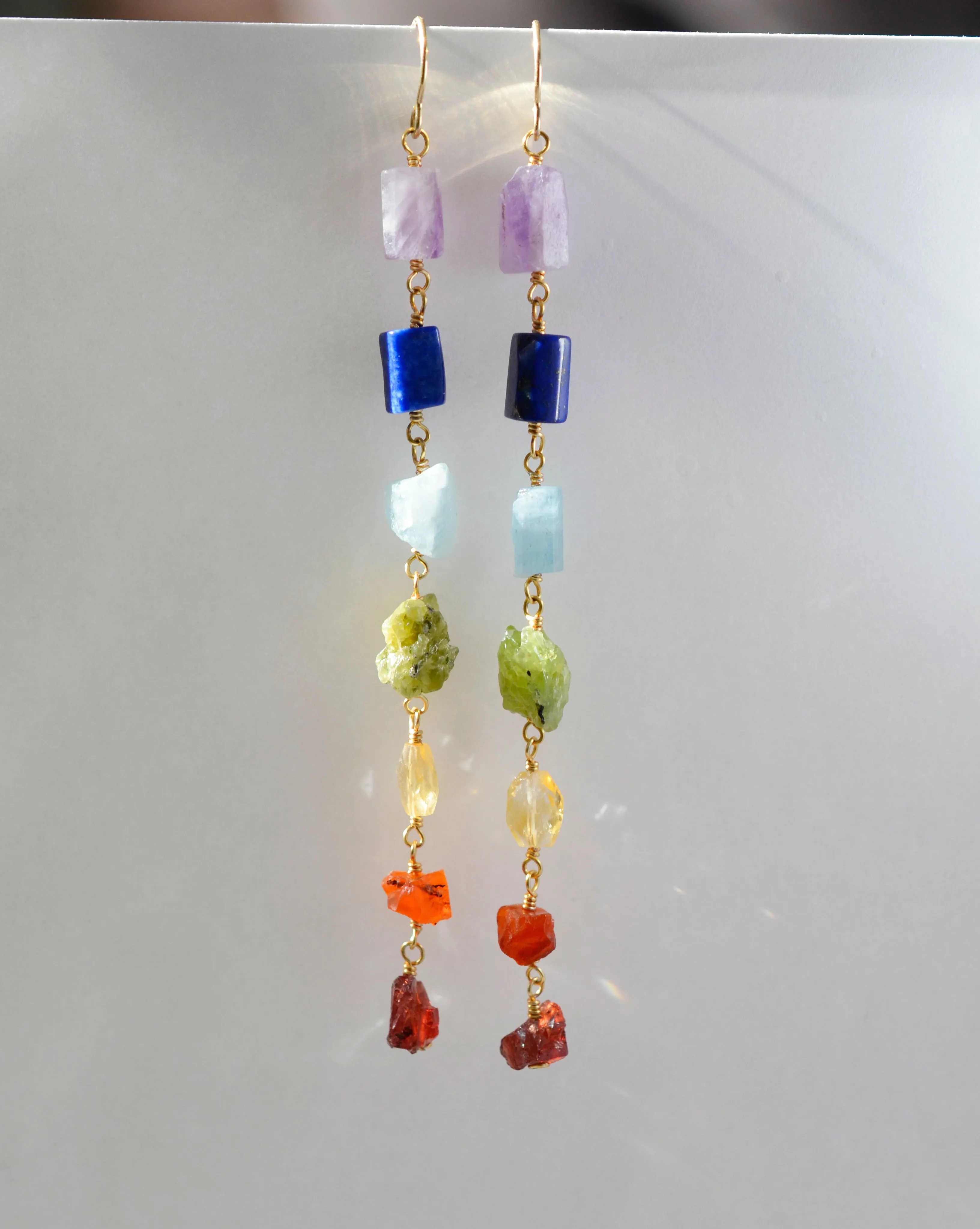 Long Chakra Crystal Earrings in Gold or Silver