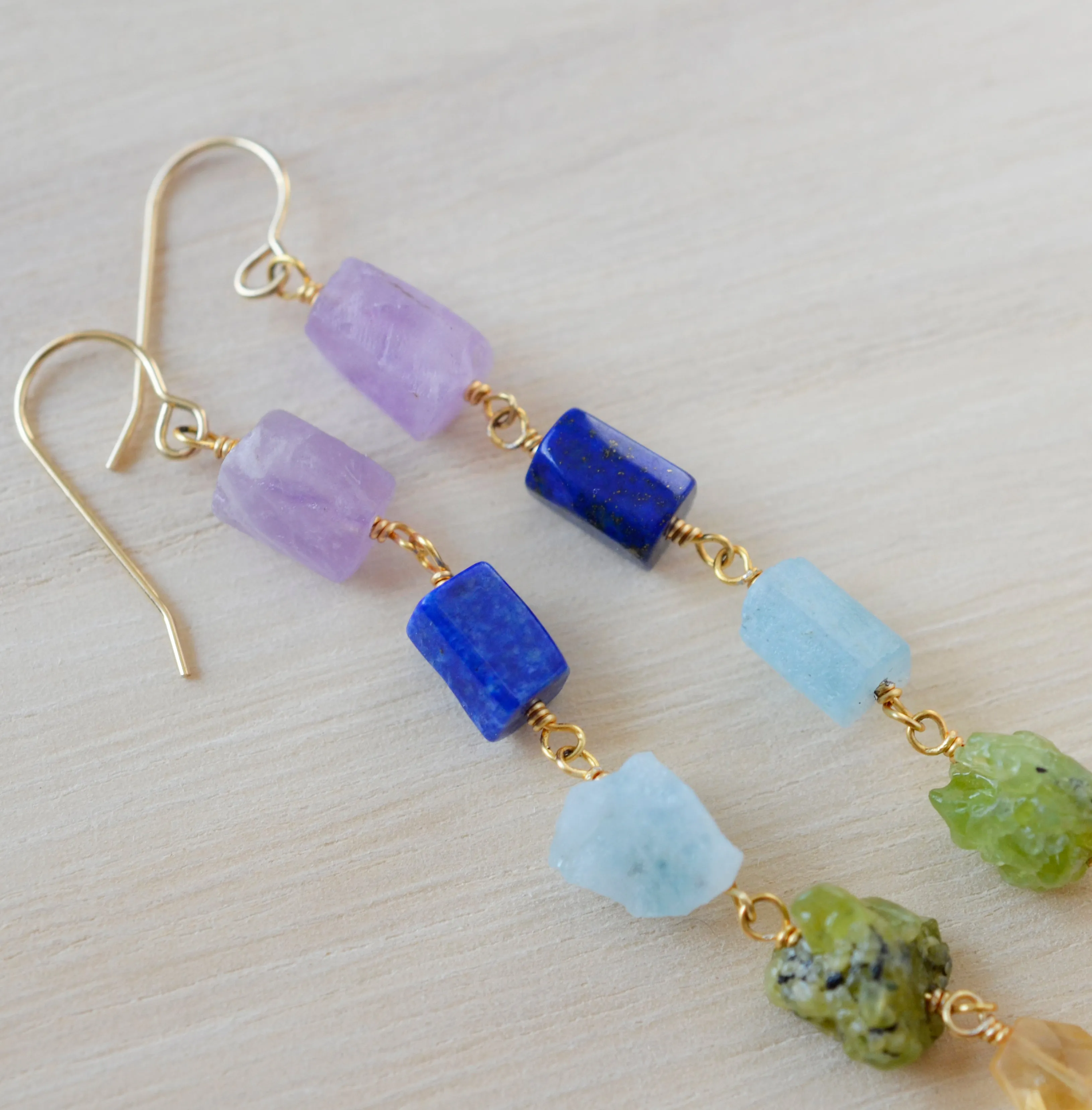 Long Chakra Crystal Earrings in Gold or Silver