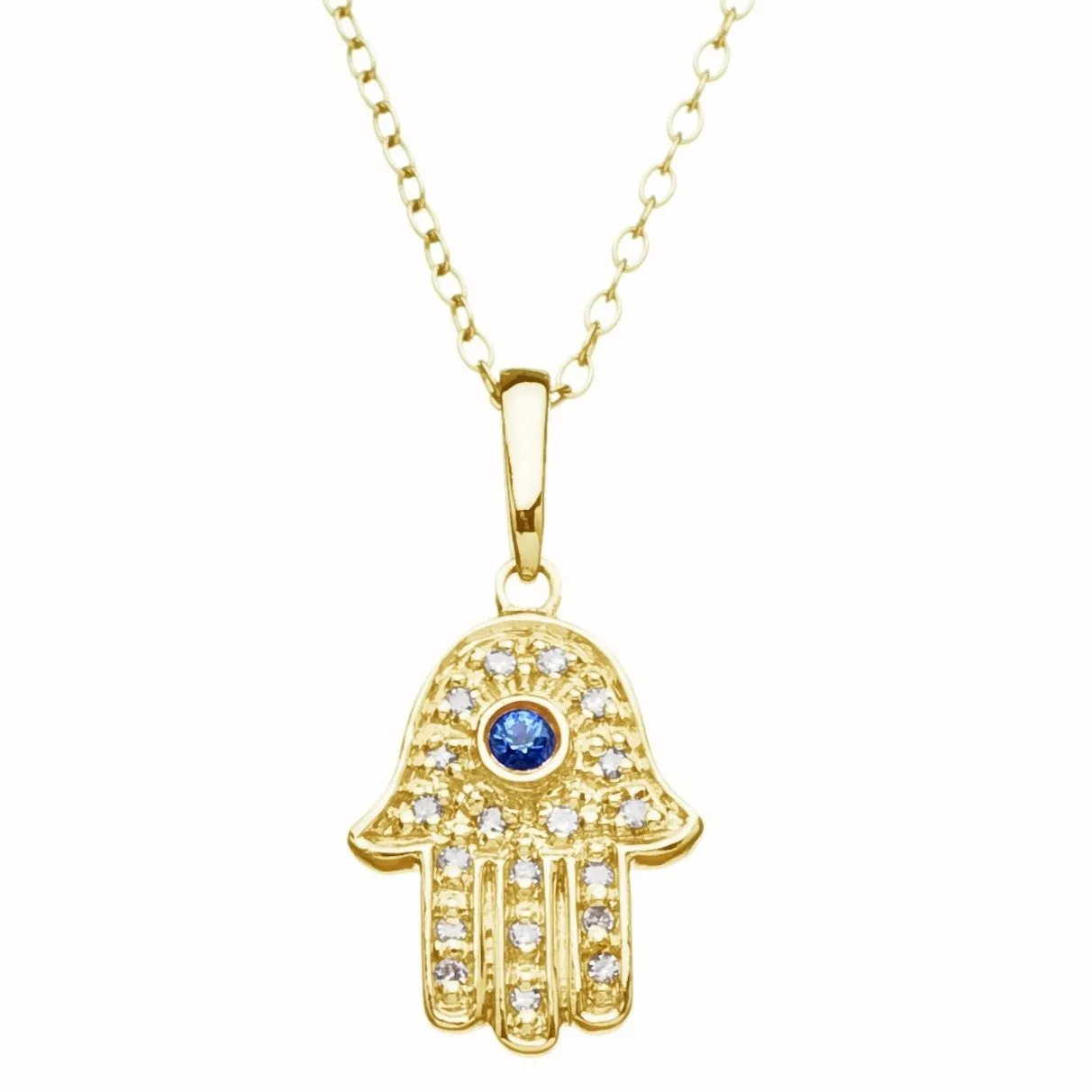 Lucky Gold Hamsa Hand Necklace with Diamonds