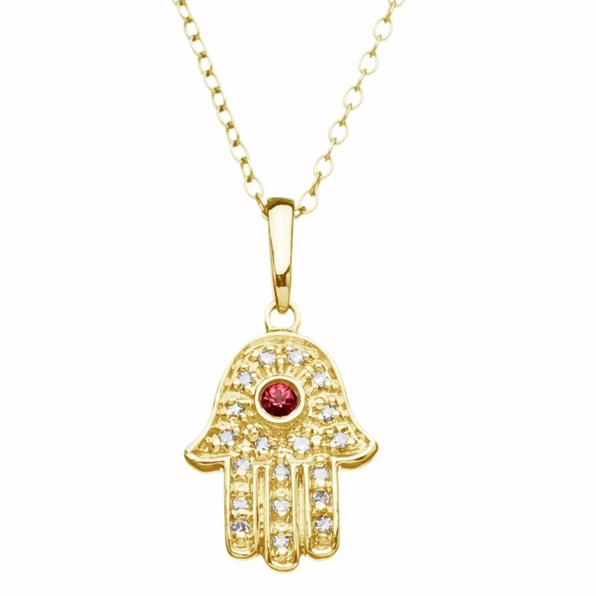 Lucky Gold Hamsa Hand Necklace with Diamonds