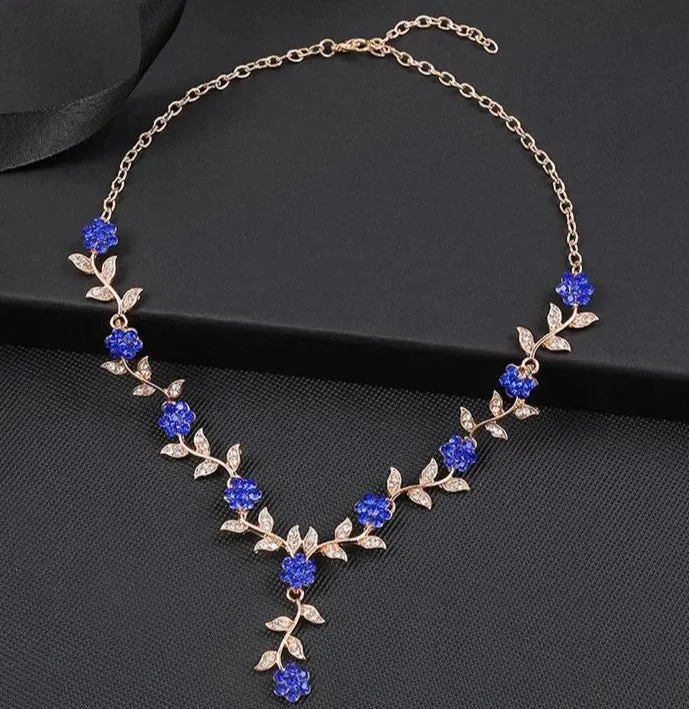 Luxury Bridal Wedding Handmade Full Rhinestones Flower Necklace Earrings Jewelry Set Dangle Earring Party Jewelry for Women