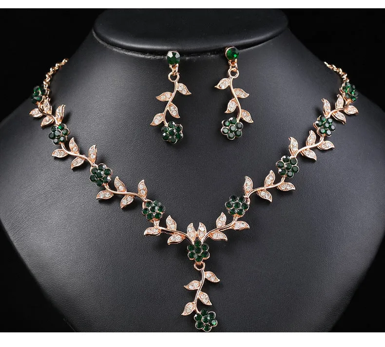 Luxury Bridal Wedding Handmade Full Rhinestones Flower Necklace Earrings Jewelry Set Dangle Earring Party Jewelry for Women