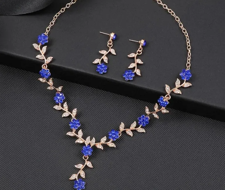 Luxury Bridal Wedding Handmade Full Rhinestones Flower Necklace Earrings Jewelry Set Dangle Earring Party Jewelry for Women