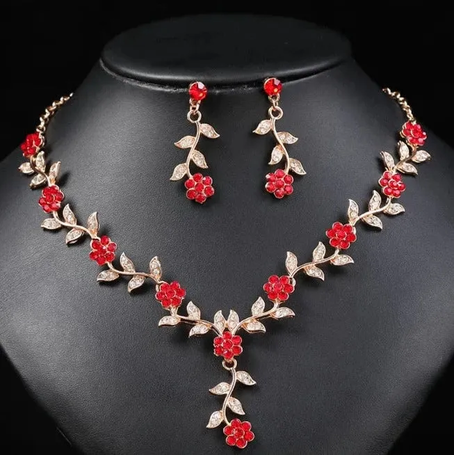 Luxury Bridal Wedding Handmade Full Rhinestones Flower Necklace Earrings Jewelry Set Dangle Earring Party Jewelry for Women