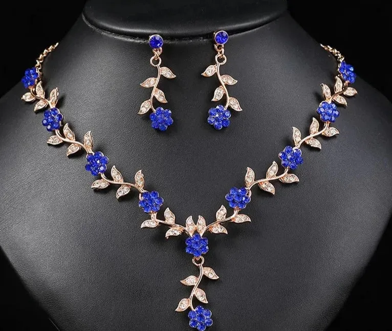 Luxury Bridal Wedding Handmade Full Rhinestones Flower Necklace Earrings Jewelry Set Dangle Earring Party Jewelry for Women