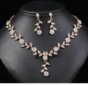 Luxury Bridal Wedding Handmade Full Rhinestones Flower Necklace Earrings Jewelry Set Dangle Earring Party Jewelry for Women