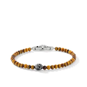 Memento Mori Skull Station Bracelet in Sterling Silver with Tiger's Eye