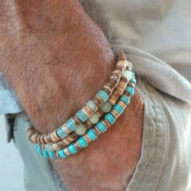 Mens Beaded Bracelet Surfer Style Bracelet.Mens Bracelet Stack Stacking Bracelets Stretch Boho Bracelets