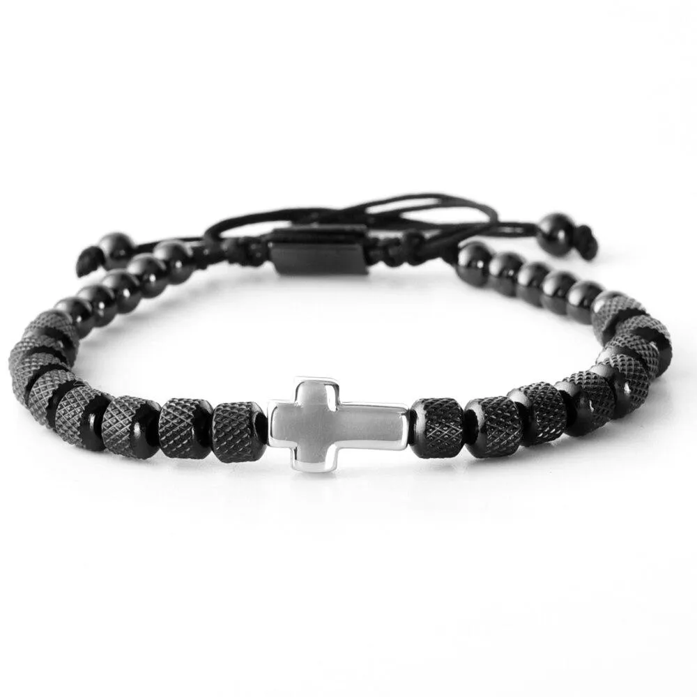 Men's Cross Bracelet <br> Steel Beads