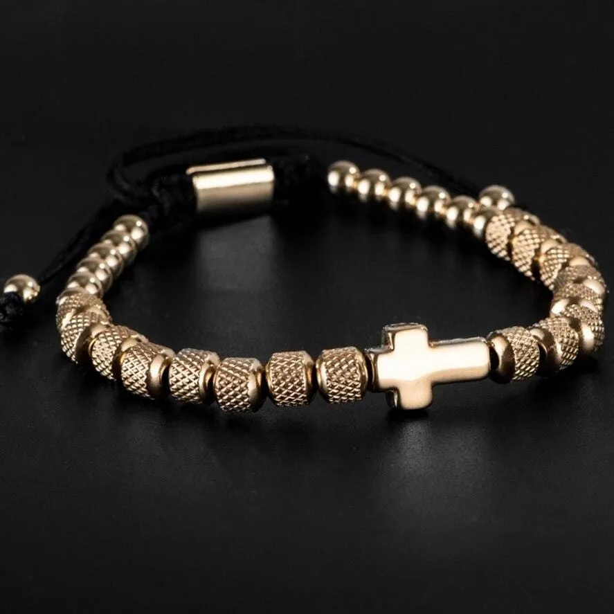 Men's Cross Bracelet <br> Steel Beads