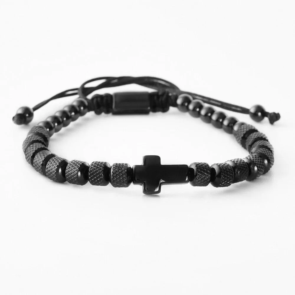 Men's Cross Bracelet <br> Steel Beads