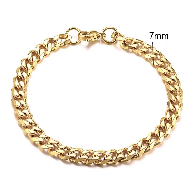 Mens Womens Bracelet Stainless Steel Curb Cuban Link Chain Black Gold Silver Color Bracelet For Men Women Jewelry 2023