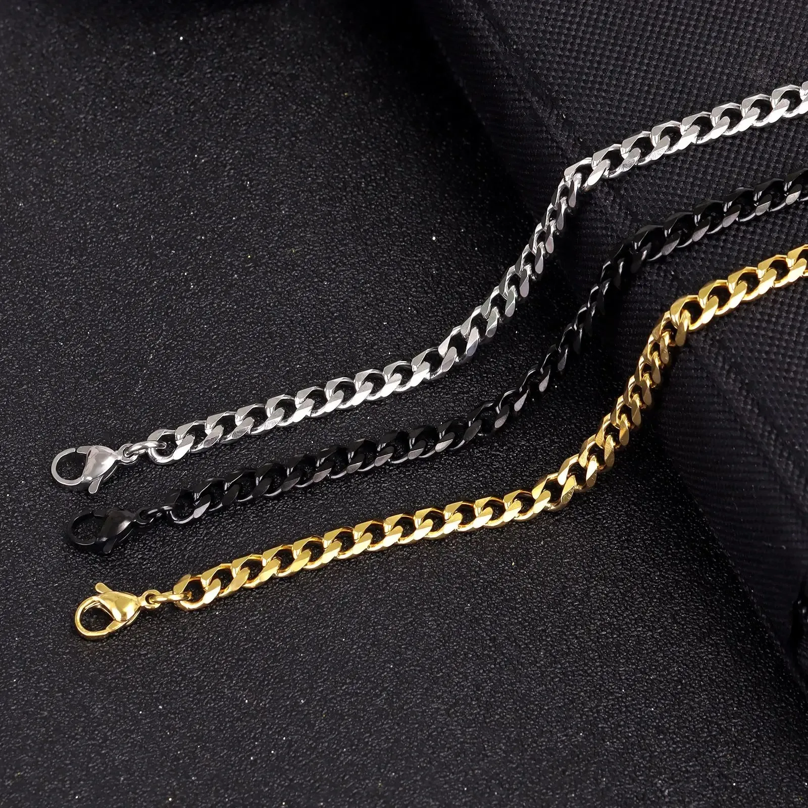 Mens Womens Bracelet Stainless Steel Curb Cuban Link Chain Black Gold Silver Color Bracelet For Men Women Jewelry 2023