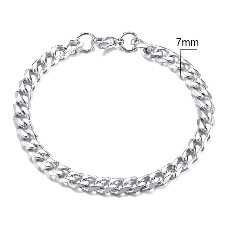 Mens Womens Bracelet Stainless Steel Curb Cuban Link Chain Black Gold Silver Color Bracelet For Men Women Jewelry 2023