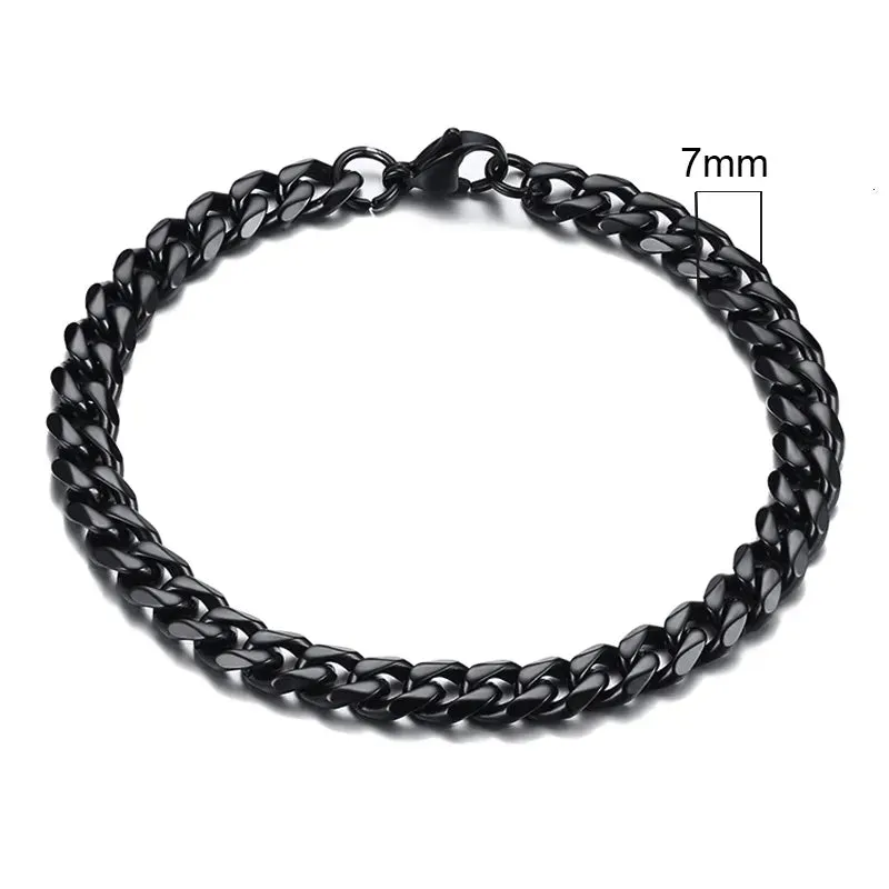 Mens Womens Bracelet Stainless Steel Curb Cuban Link Chain Black Gold Silver Color Bracelet For Men Women Jewelry 2023