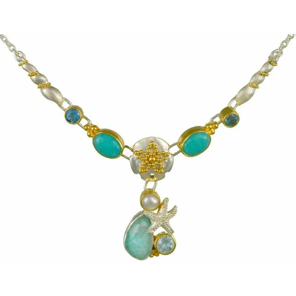 Michou Oval Cluster  Gemstone Necklace- Poseidon's Treasure