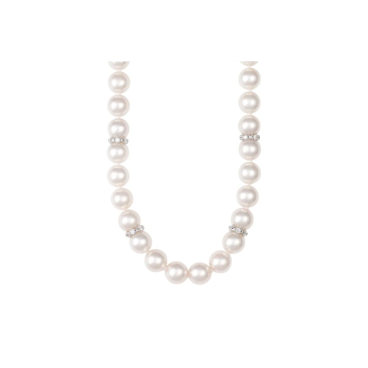 Mikimoto 18K White Gold Akoya Pearl and Diamond Strand Necklace