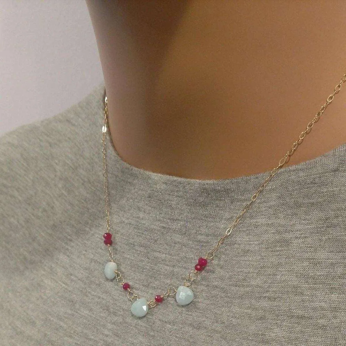 Mint and Hot Pink Gemstone Necklace