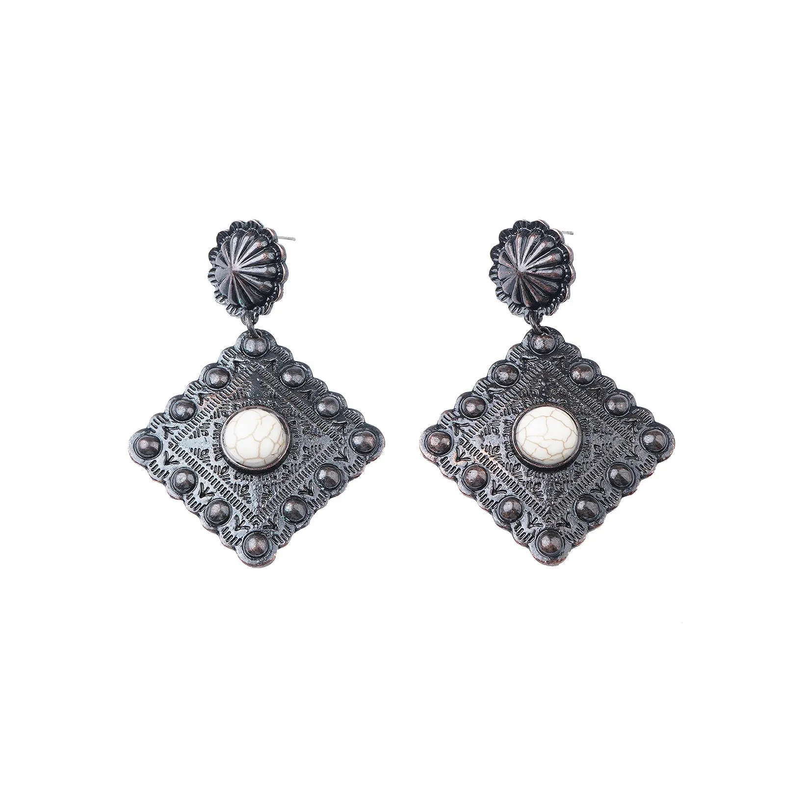 Montana West White Stone Bronze Rhombus Earrings