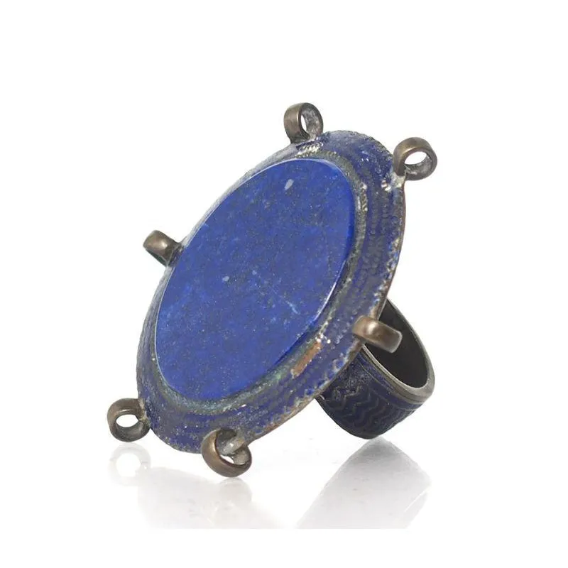 Multan Valley Lapis Lazuli Enamel Rings Mid 20th Century 4