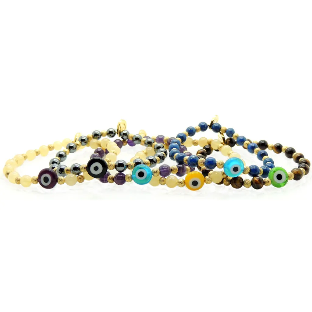 Multicolour Evil Eye Charm Stardust Gemstone Bracelet