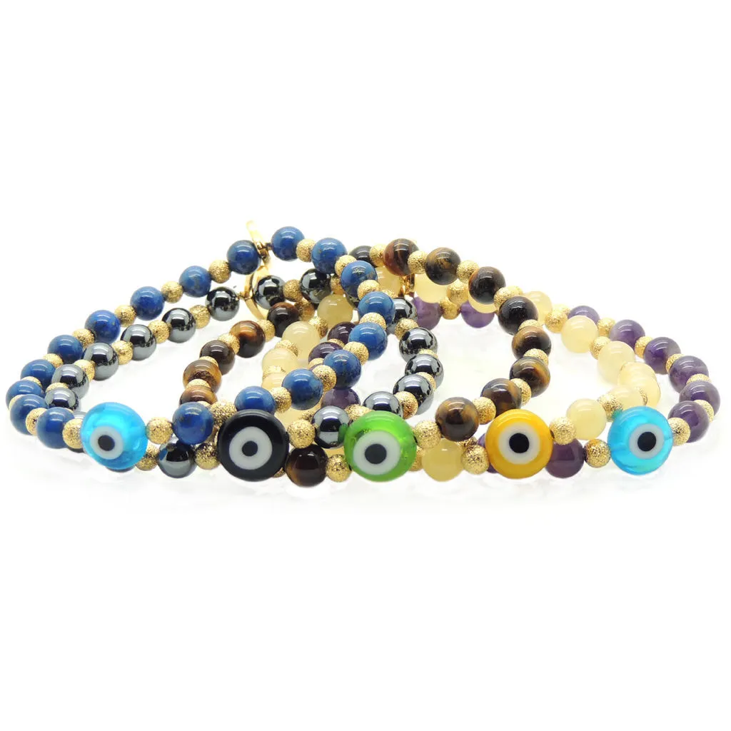 Multicolour Evil Eye Charm Stardust Gemstone Bracelet