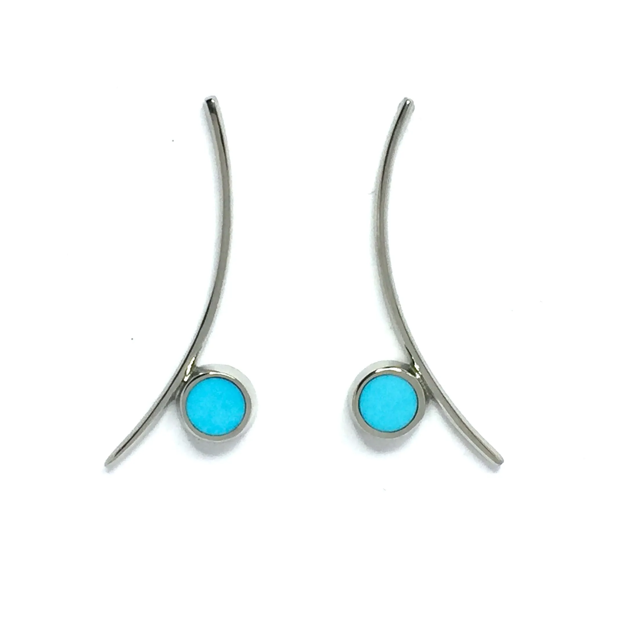 Natural Sleeping Beauty Turquoise Earrings Curved Bar Round Inlaid